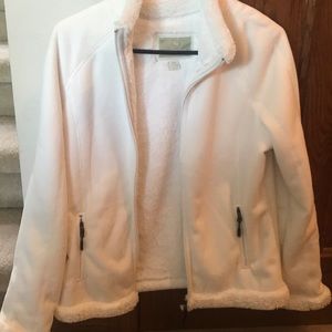 Ivory, fleece and fur zip jacket